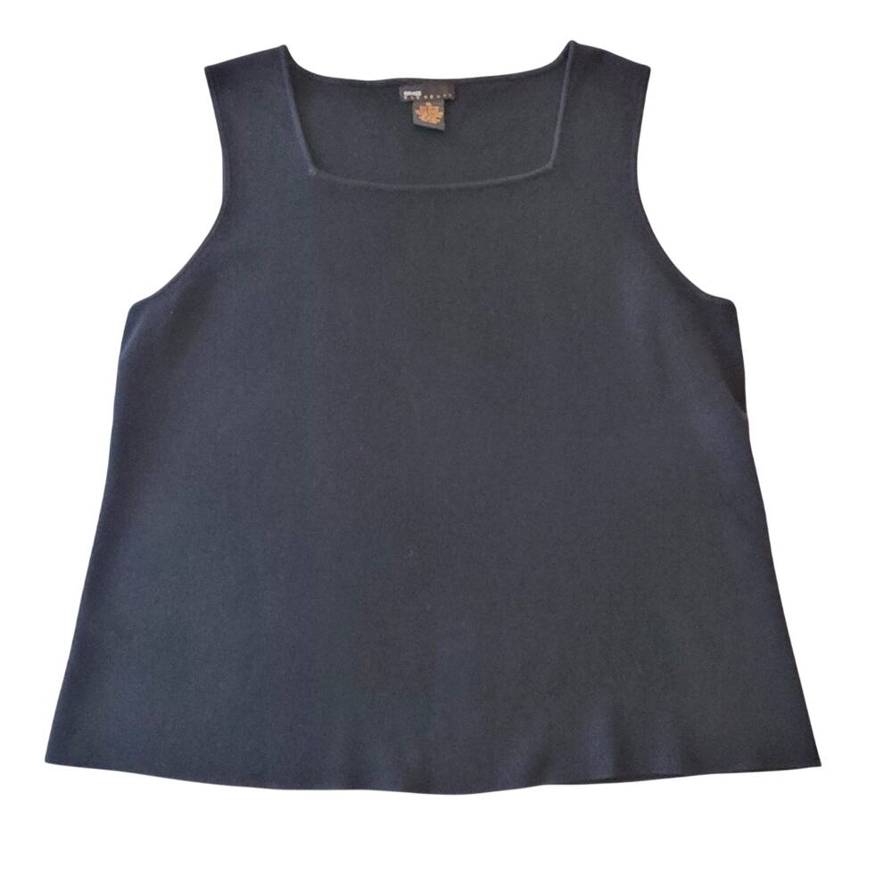 Grace Elements Black Ribbed Tank Top Size XL Square Neck Minimalist Layering